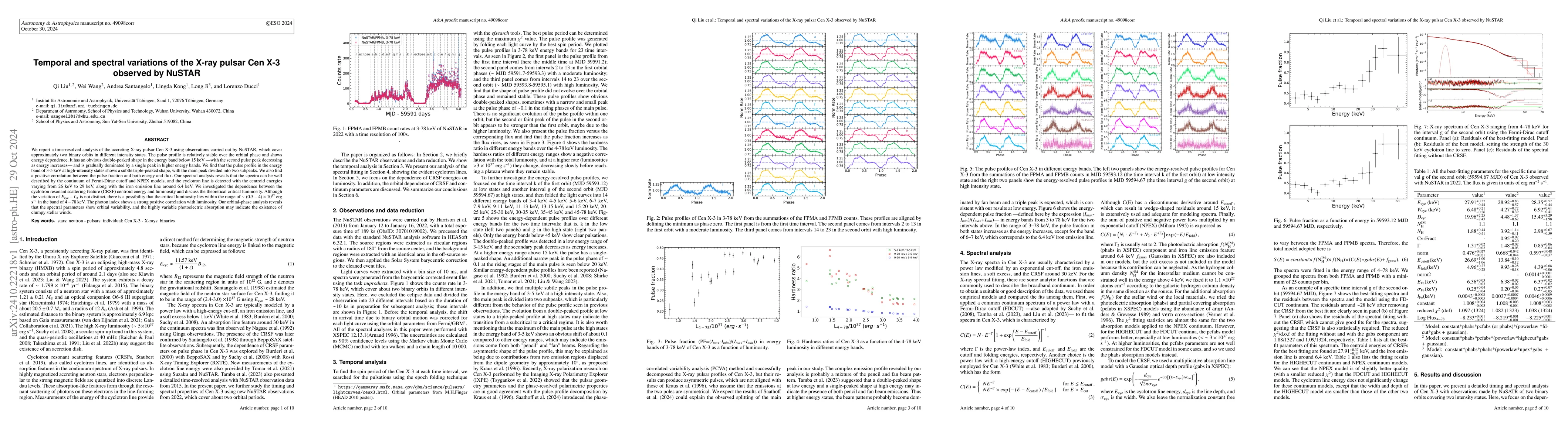 Thumbnail for Temporal and spectral variations of the X-ray pulsar Cen X-3 observed by
  NuSTAR