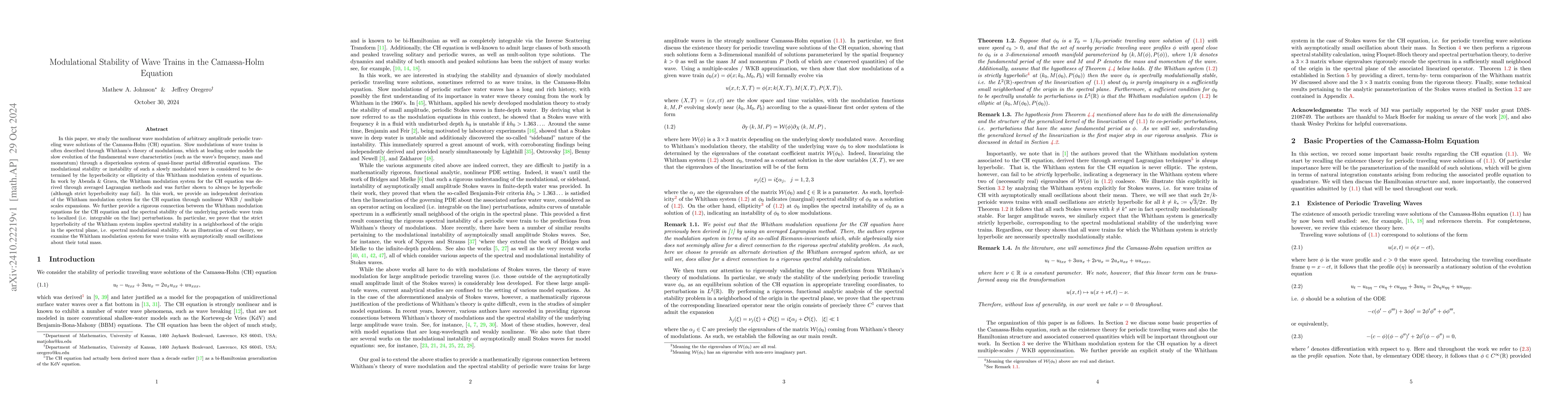 Thumbnail for Modulational Stability of Wave Trains in the Camassa-Holm Equation