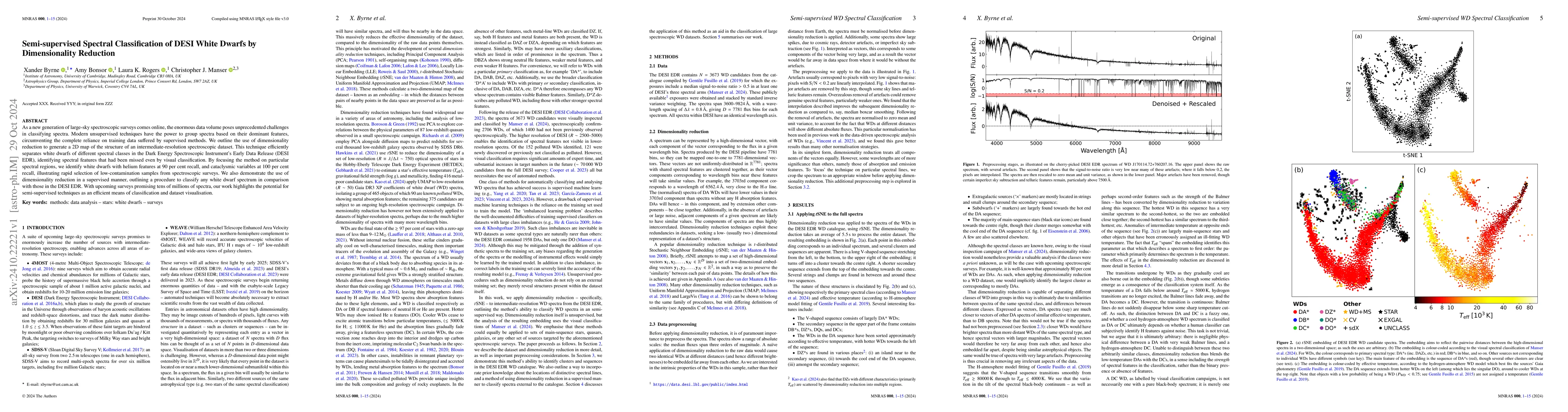 Thumbnail for Semi-supervised Spectral Classification of DESI White Dwarfs by
  Dimensionality Reduction