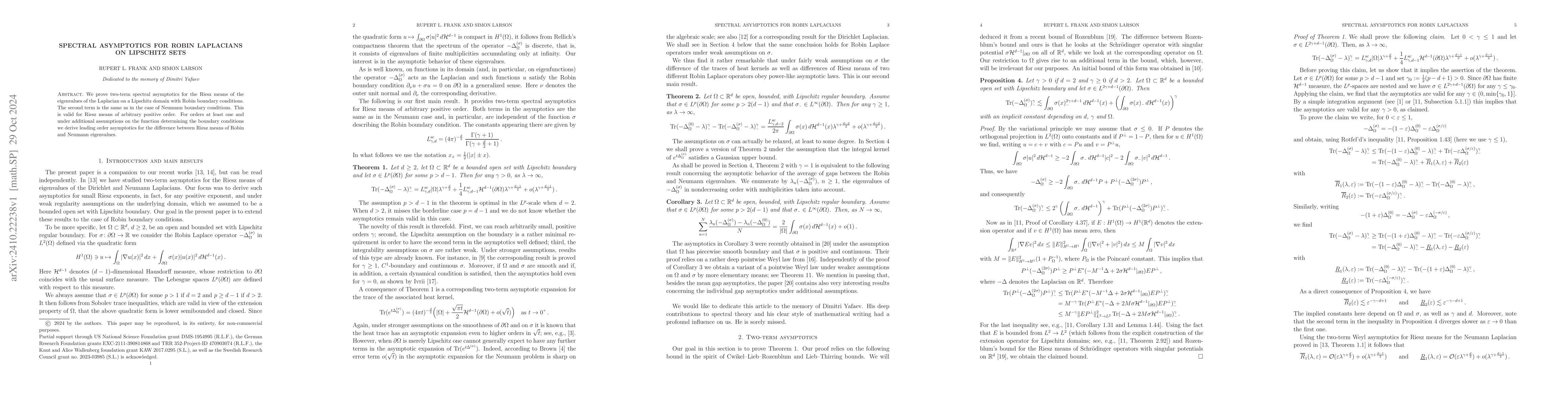 Thumbnail for Spectral asymptotics for Robin Laplacians on Lipschitz sets