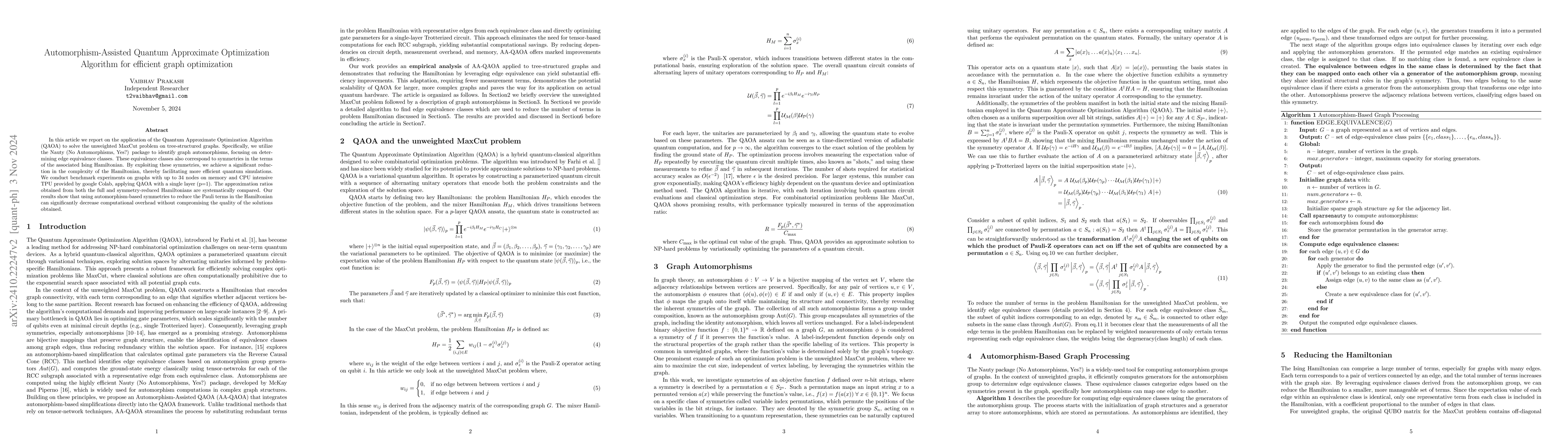 Thumbnail for Automorphism-Assisted Quantum Approximate Optimization Algorithm for
  efficient graph optimization