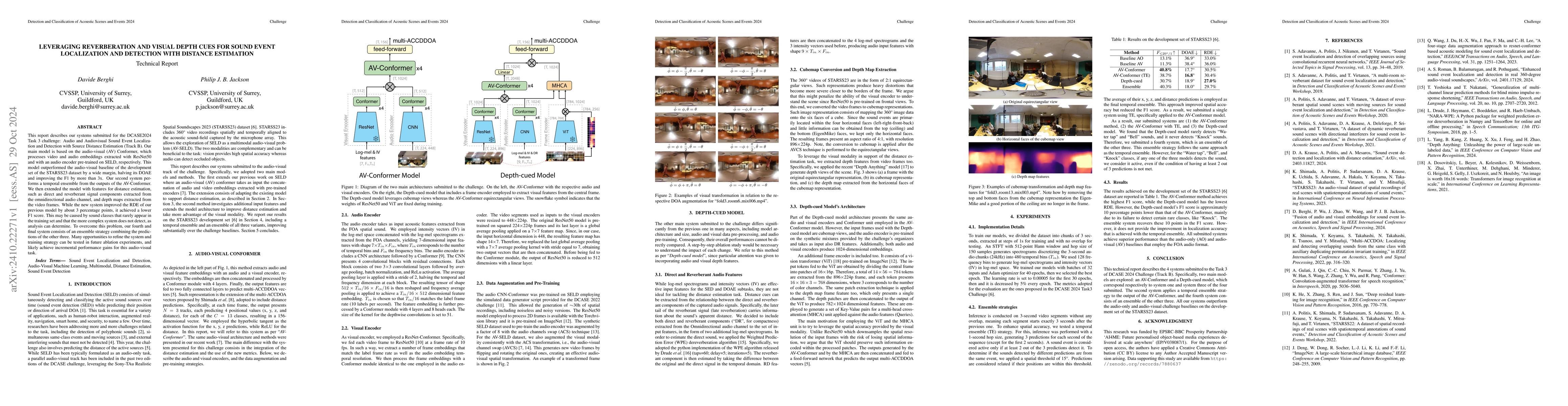 Thumbnail for Leveraging Reverberation and Visual Depth Cues for Sound Event
  Localization and Detection with Distance Estimation