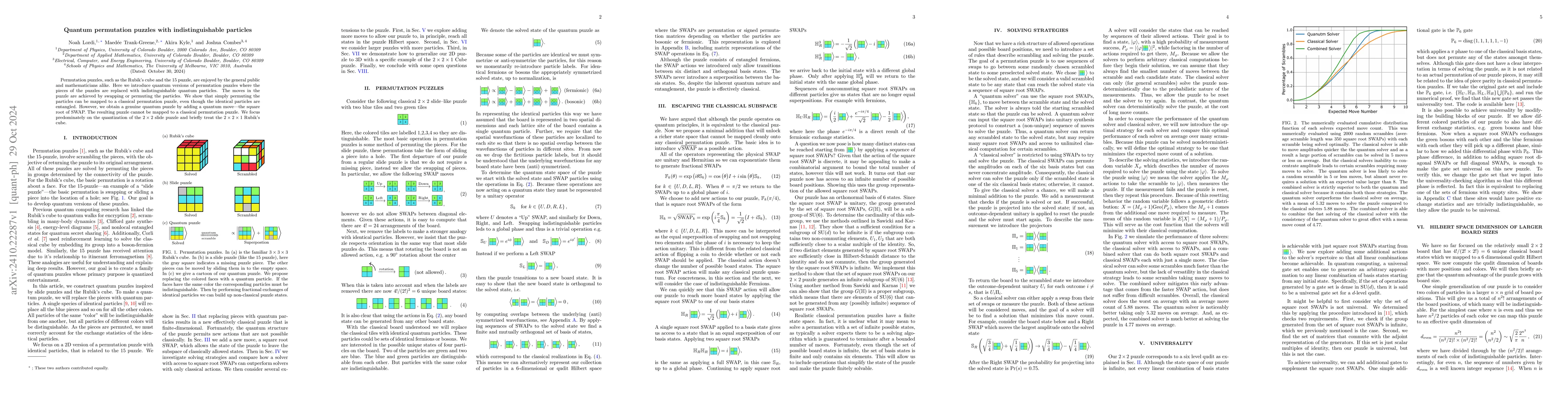 Thumbnail for Quantum permutation puzzles with indistinguishable particles