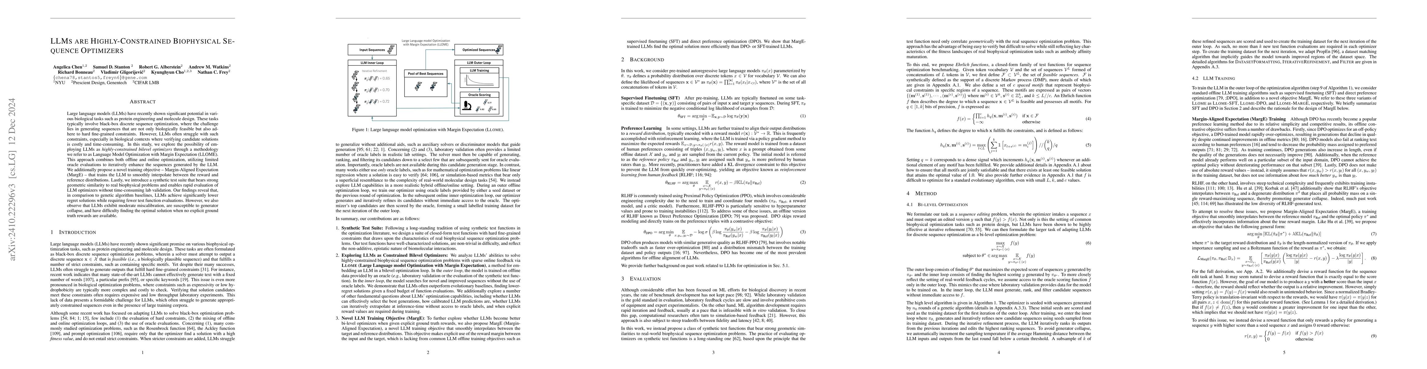 Thumbnail for LLMs are Highly-Constrained Biophysical Sequence Optimizers