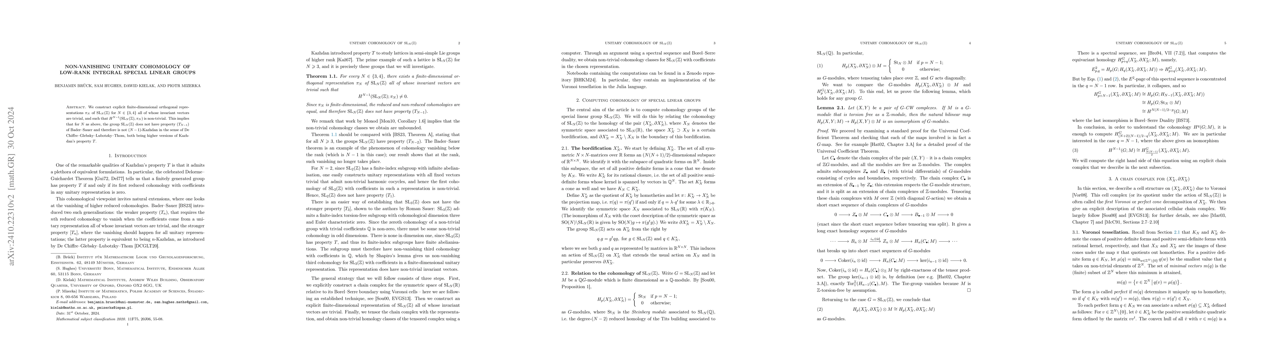 Thumbnail for Non-vanishing unitary cohomology of low-rank integral special linear
  groups