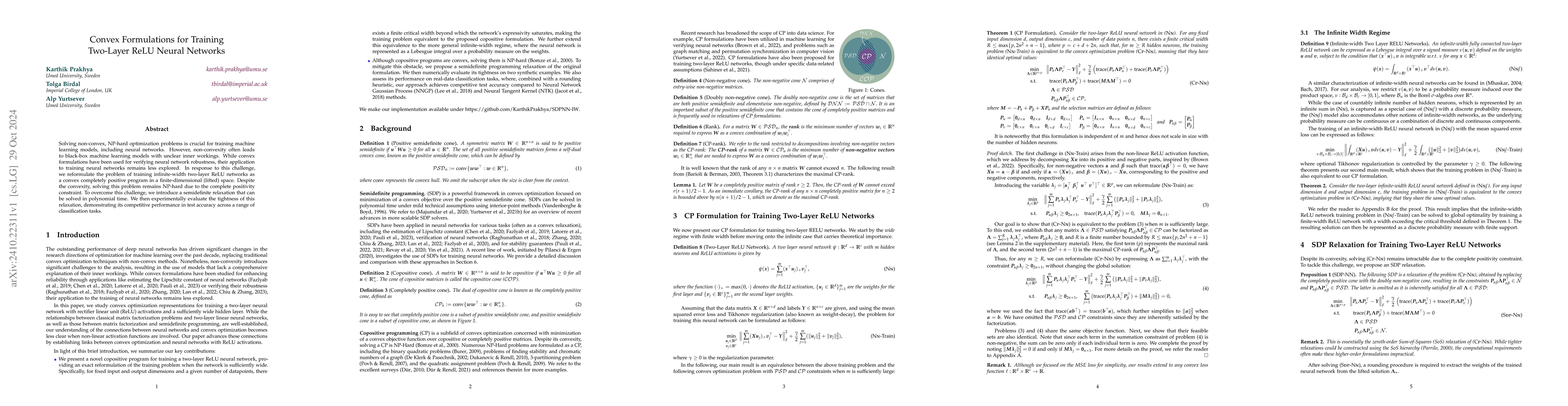 Thumbnail for Convex Formulations for Training Two-Layer ReLU Neural Networks