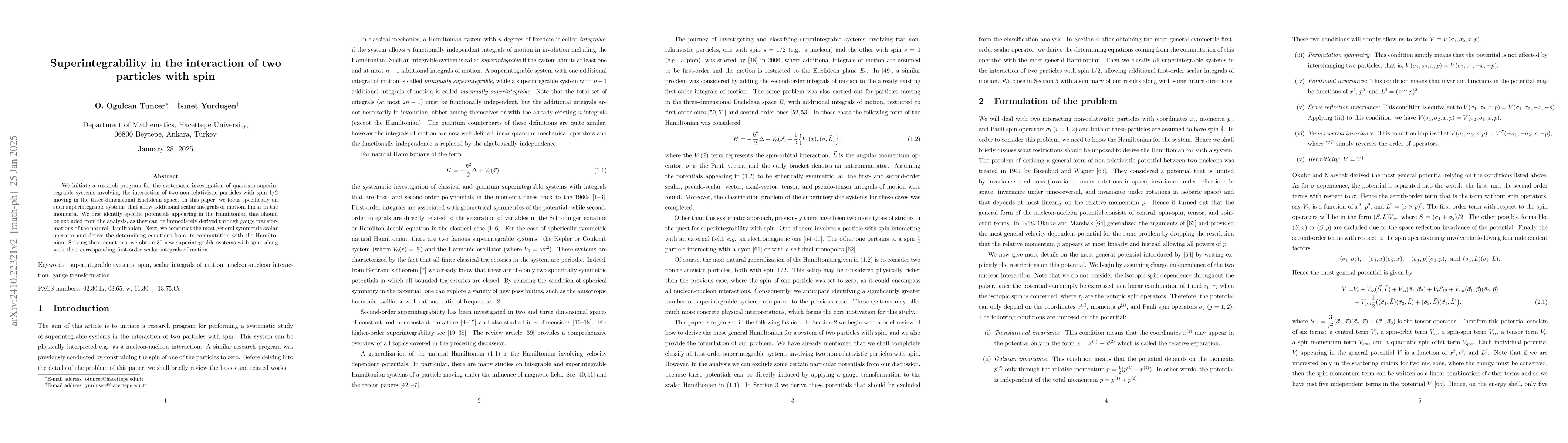 Thumbnail for Superintegrability in the interaction of two particles with spin