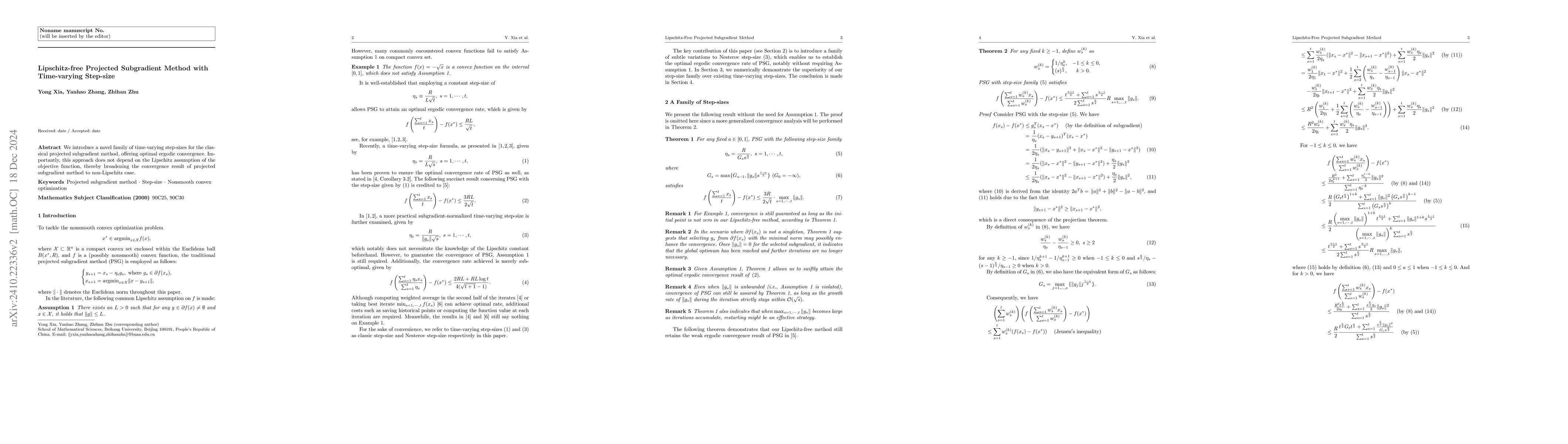 Thumbnail for Lipschitz-free Projected Subgradient Method with Time-varying Step-size