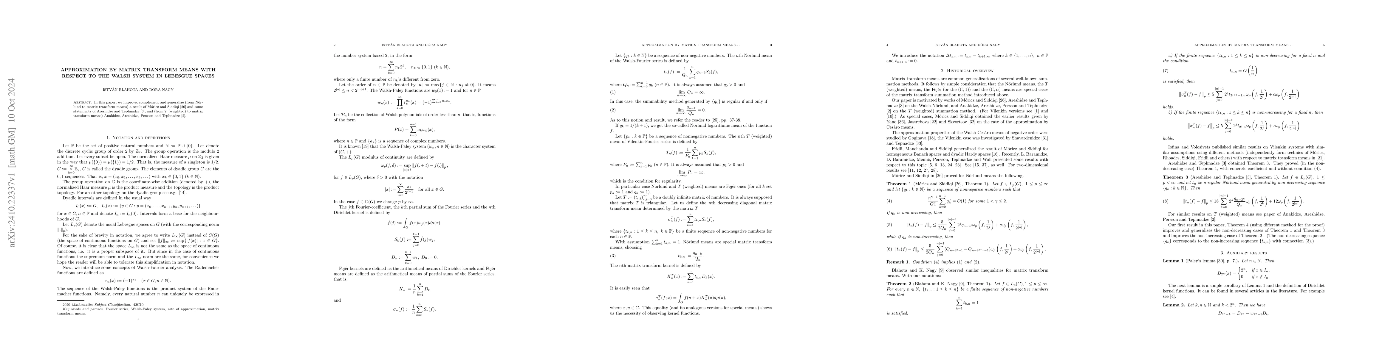 Thumbnail for Approximation by matrix transform means with respect to the Walsh system
  in Lebesgue spaces