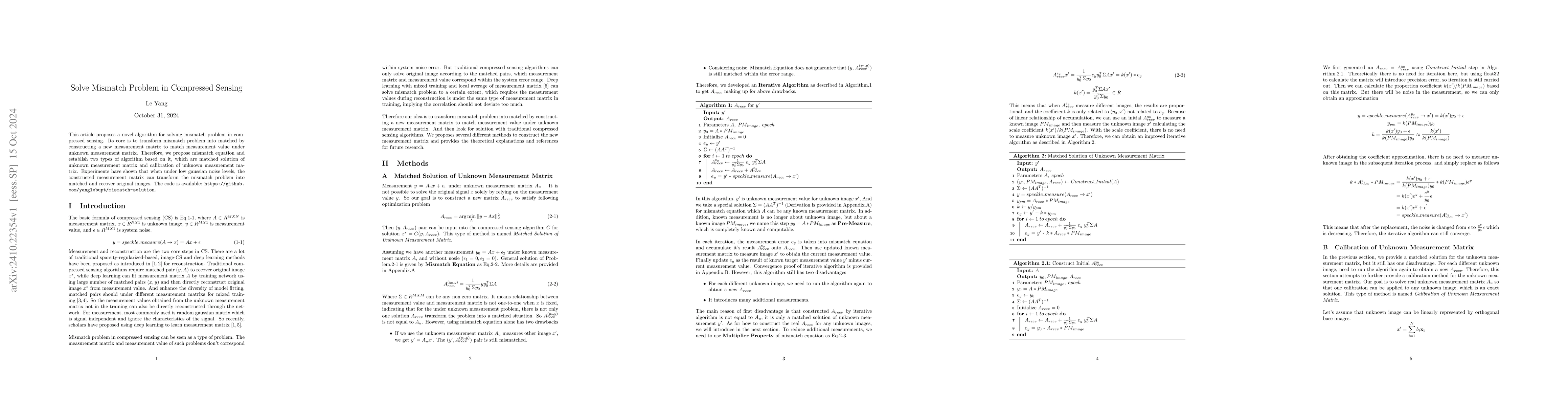 Thumbnail for Solve Mismatch Problem in Compressed Sensing