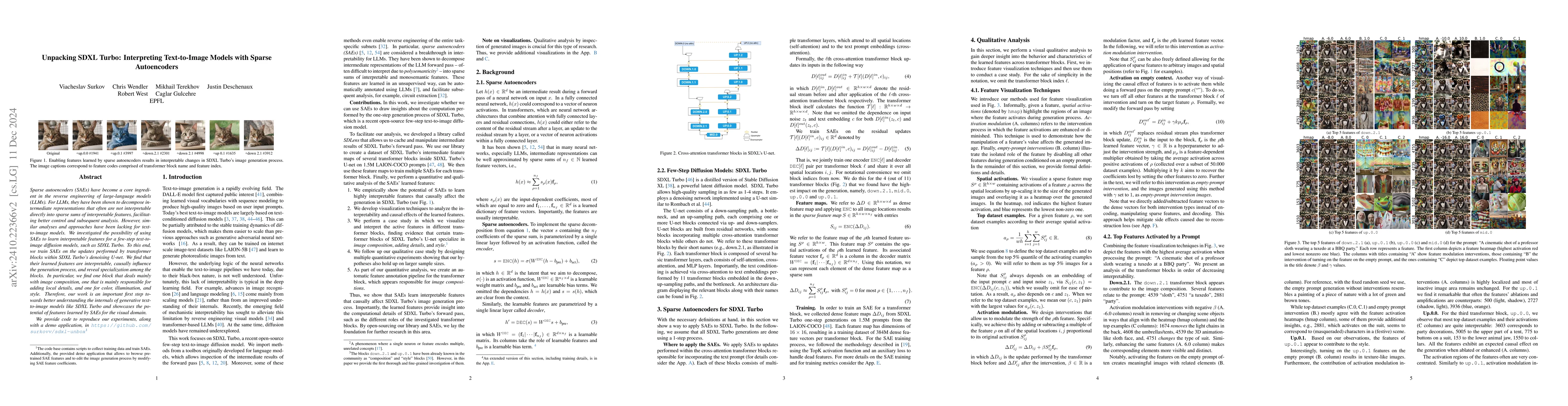 Thumbnail for Unpacking SDXL Turbo: Interpreting Text-to-Image Models with Sparse
  Autoencoders