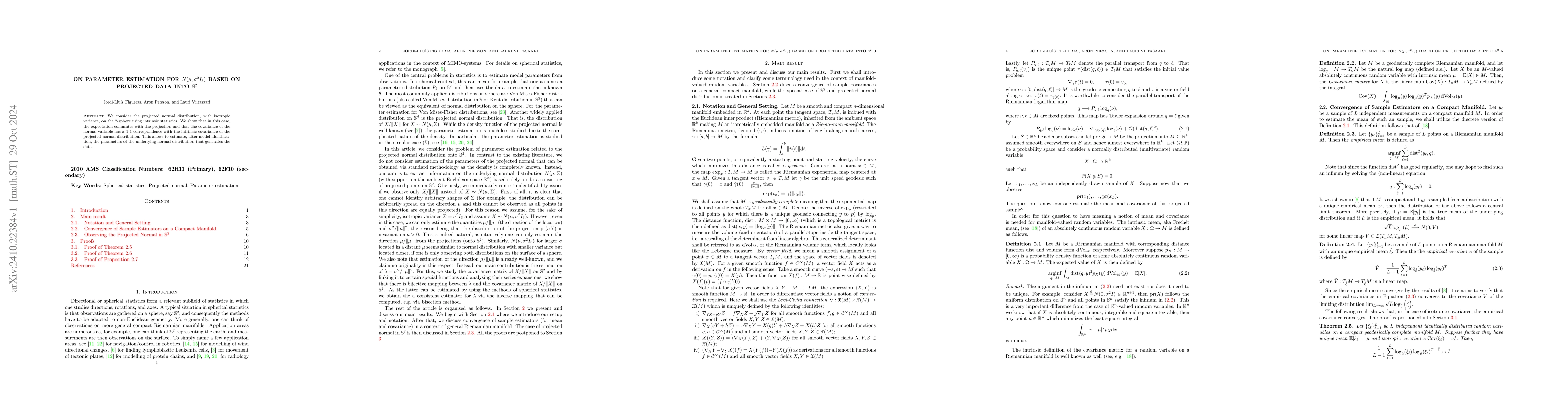 Thumbnail for On parameter estimation for $N(μ,σ^2 I_3)$ based on projected
  data into $\mathbb{S}^2$