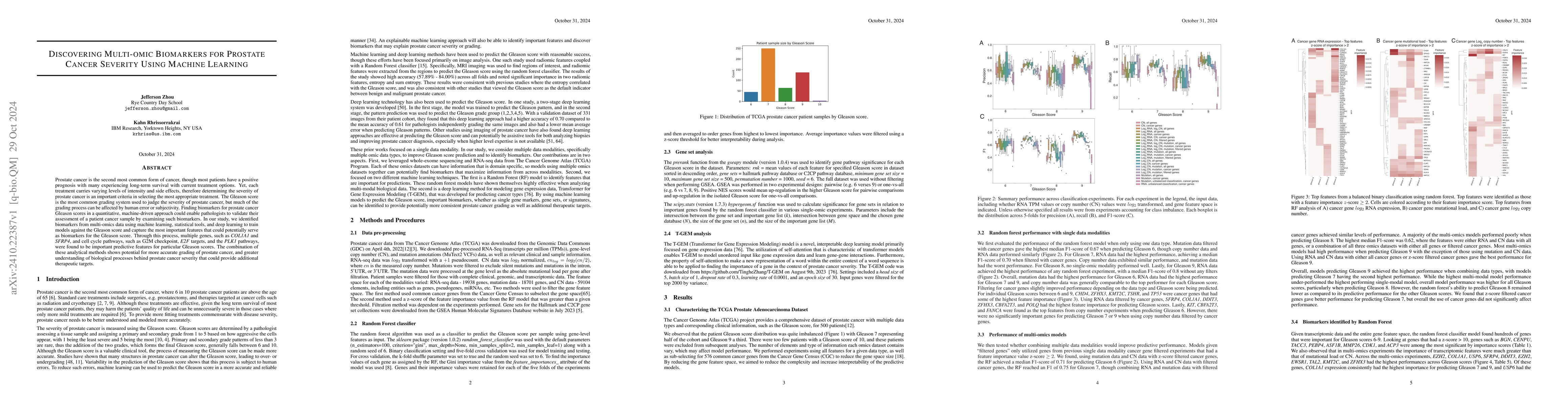 Thumbnail for Discovering Multi-omic Biomarkers for Prostate Cancer Severity Using
  Machine Learning