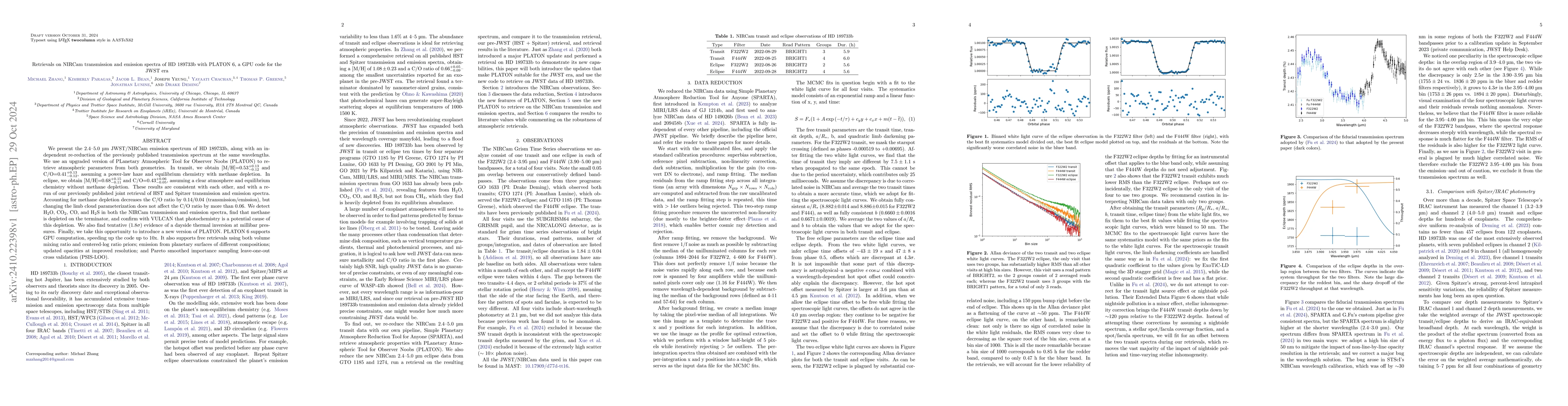 Thumbnail for Retrievals on NIRCam transmission and emission spectra of HD 189733b
  with PLATON 6, a GPU code for the JWST era