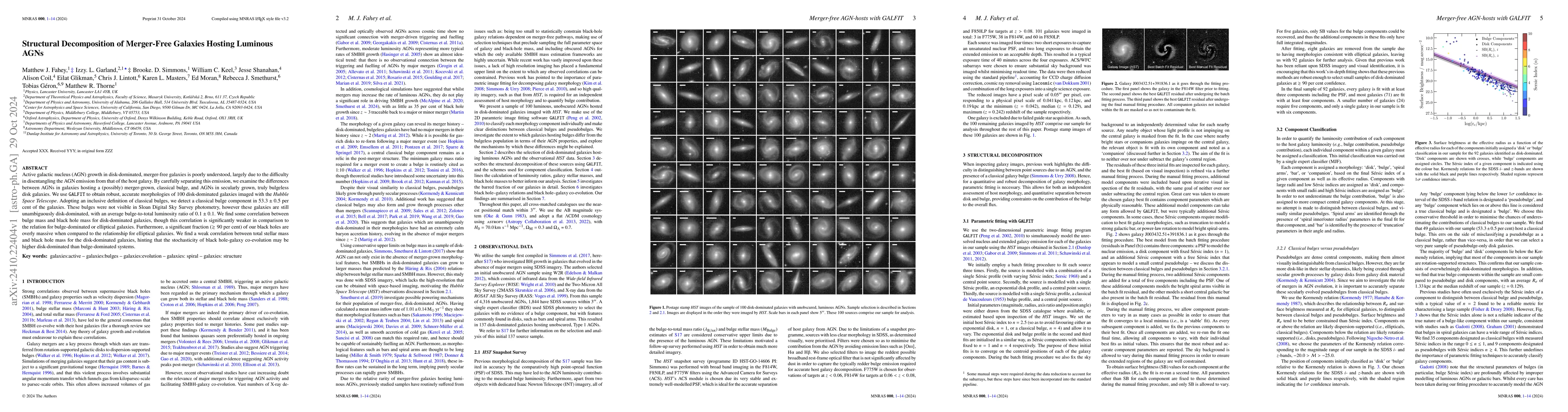 Thumbnail for Structural Decomposition of Merger-Free Galaxies Hosting Luminous AGNs