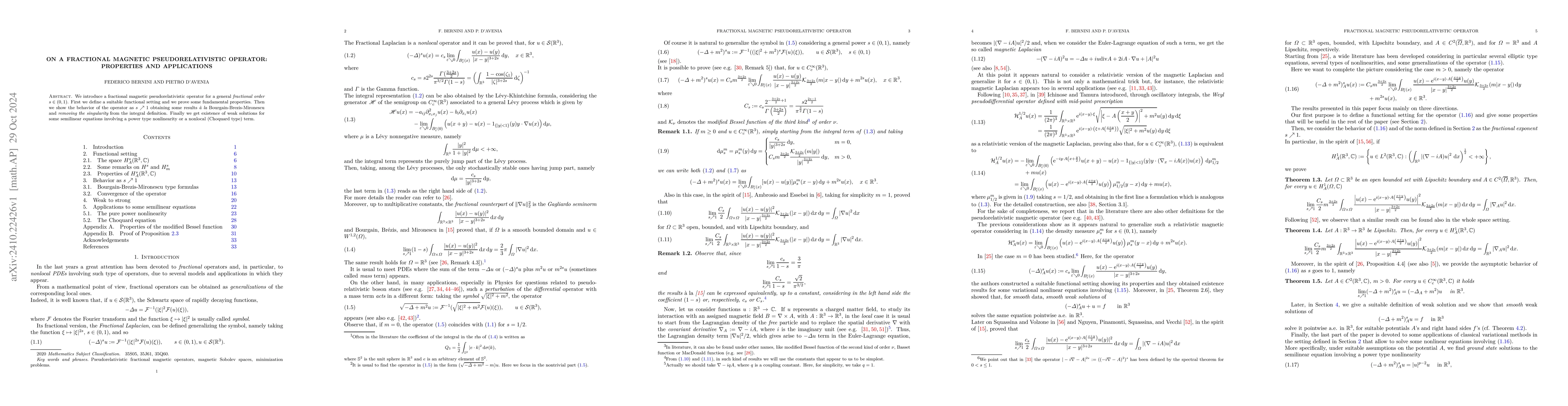 Thumbnail for On a fractional magnetic pseudorelativistic operator: properties and
  applications