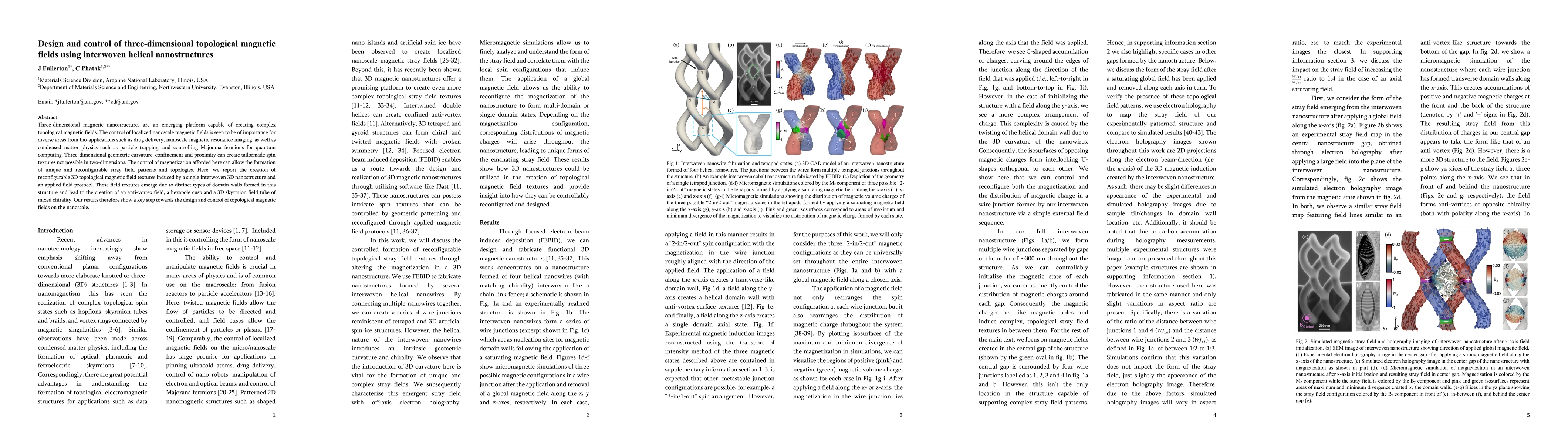 Thumbnail for Design and control of three-dimensional topological magnetic fields
  using interwoven helical nanostructures