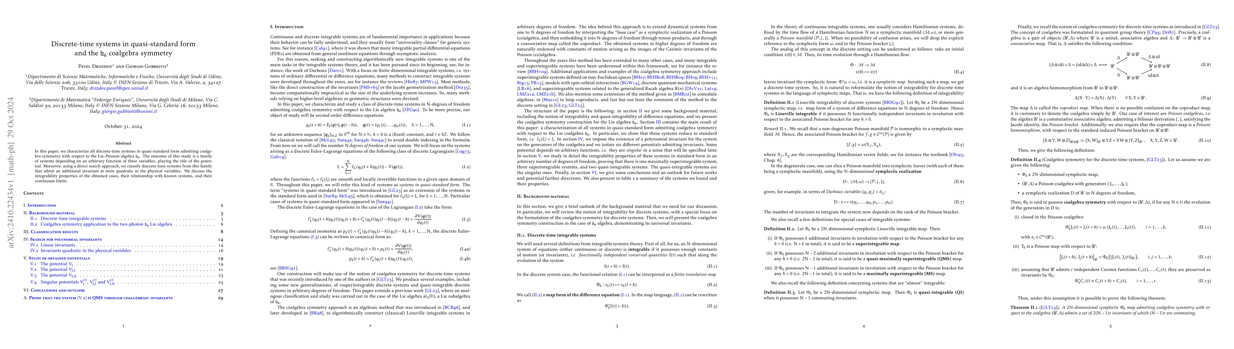 Thumbnail for Discrete-time systems in quasi-standard form and the $\mathfrak{h}_6$
  coalgebra symmetry