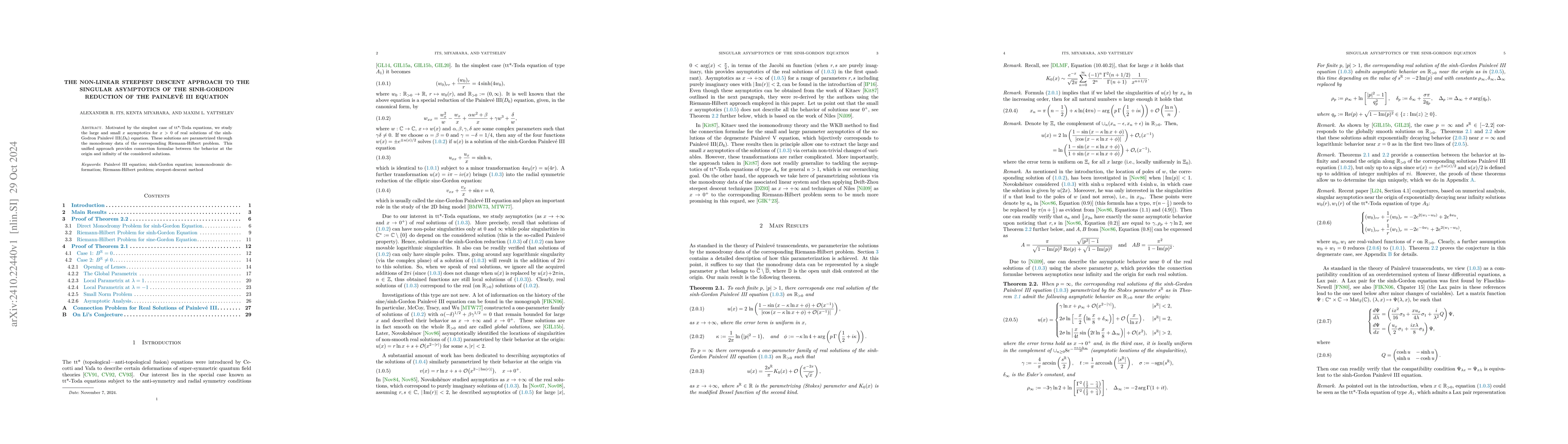 Thumbnail for The non-linear steepest descent approach to the singular asymptotics of
  the sinh-Gordon reduction of the Painlevé III equation
