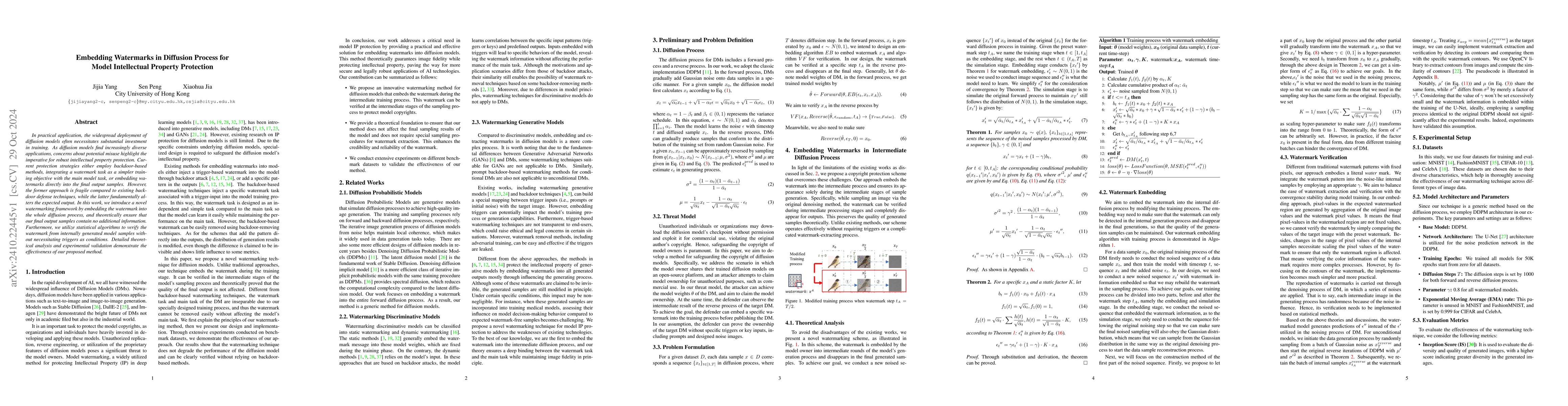 Thumbnail for Embedding Watermarks in Diffusion Process for Model Intellectual
  Property Protection