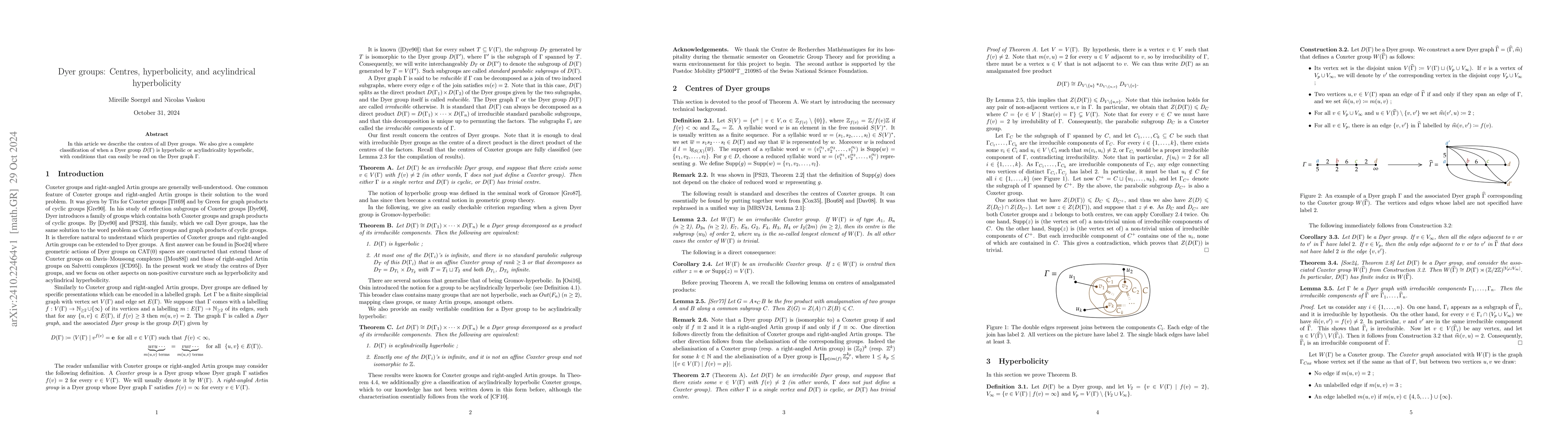 Thumbnail for Dyer groups: Centres, hyperbolicity, and acylindrical hyperbolicity