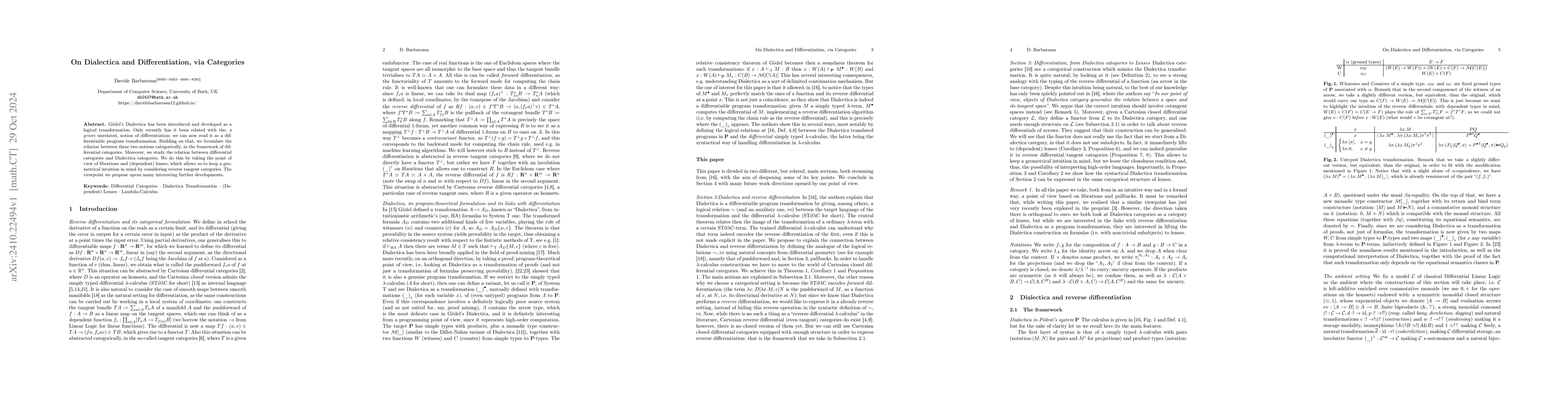 Thumbnail for On Dialectica and Differentiation, via Categories