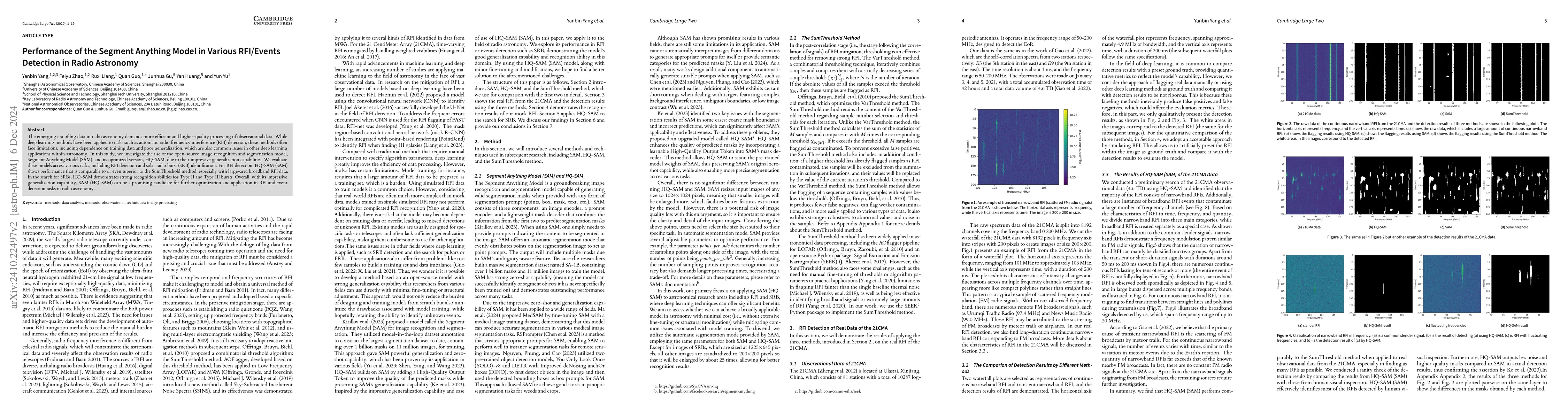 Thumbnail for Performance of the Segment Anything Model in Various RFI/Events
  Detection in Radio Astronomy
