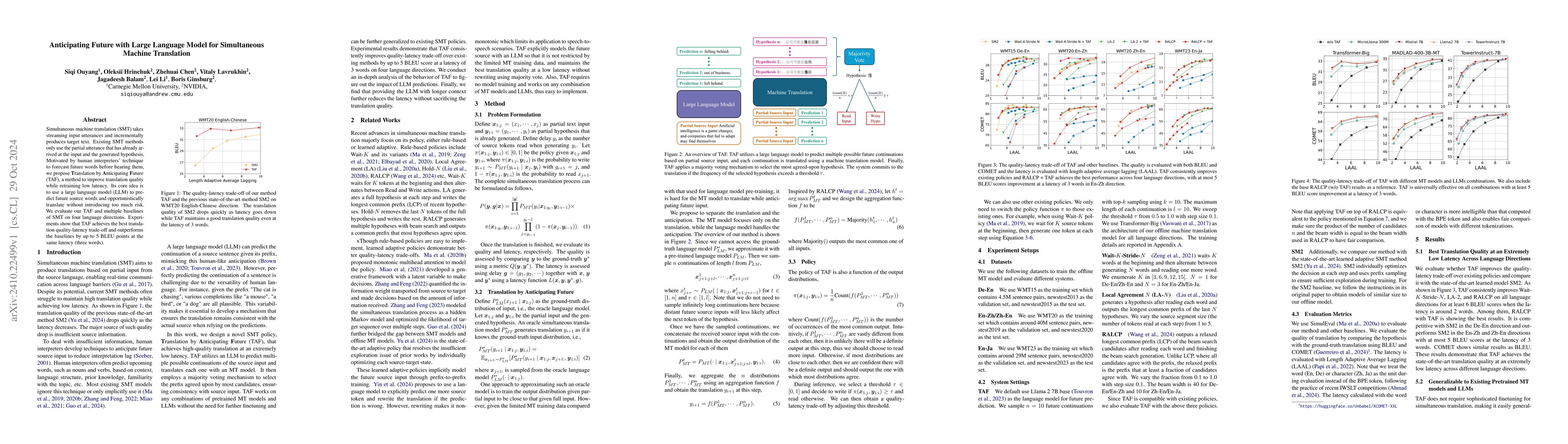 Thumbnail for Anticipating Future with Large Language Model for Simultaneous Machine
  Translation