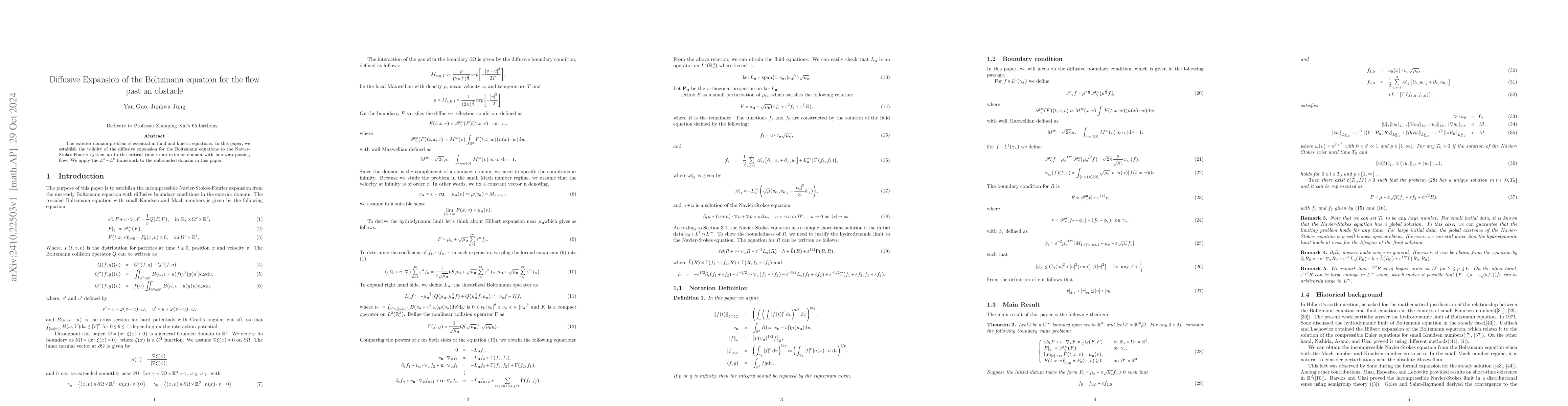 Thumbnail for Diffusive Expansion of the Boltzmann equation for the flow past an
  obstacle