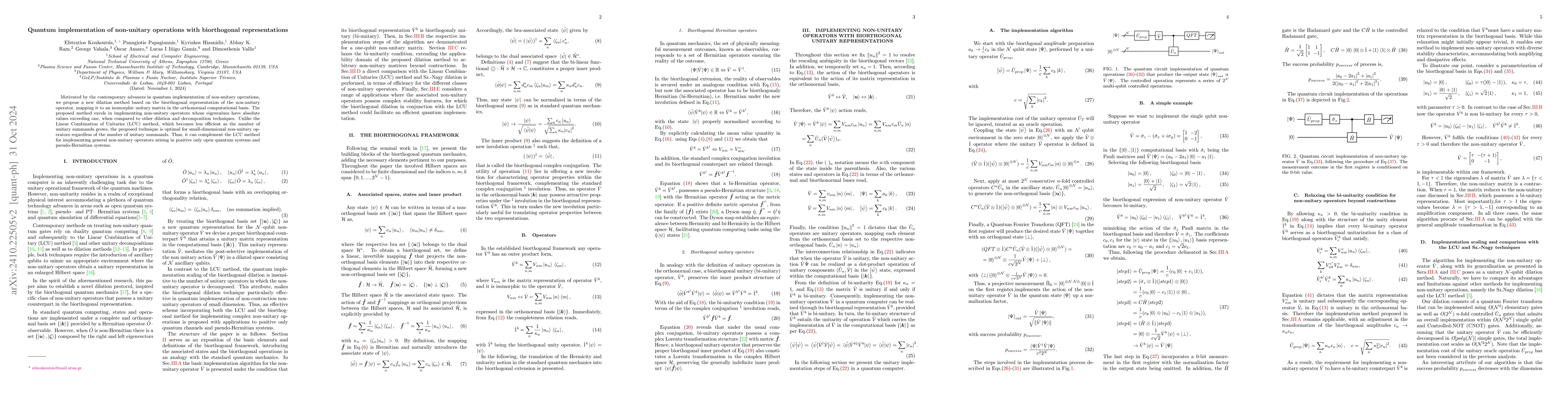 Thumbnail for Quantum implementation of non-unitary operations with biorthogonal
  representations