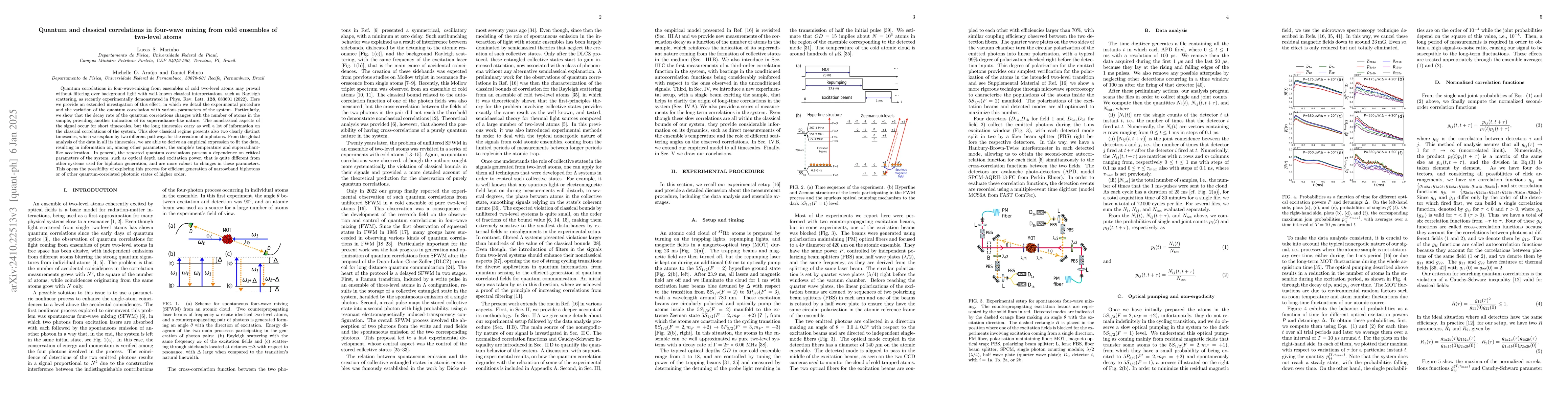 Thumbnail for Quantum and classical correlations in four-wave mixing from cold
  ensembles of two-level atoms