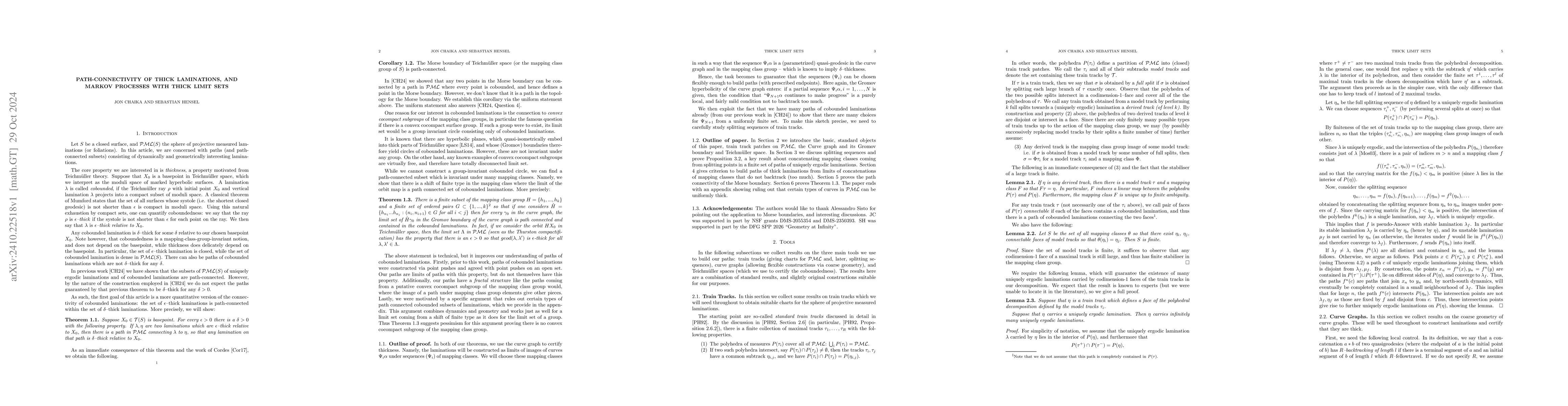 Thumbnail for Path-connectivity of Thick Laminations, and Markov Processes with Thick
  Limit Sets