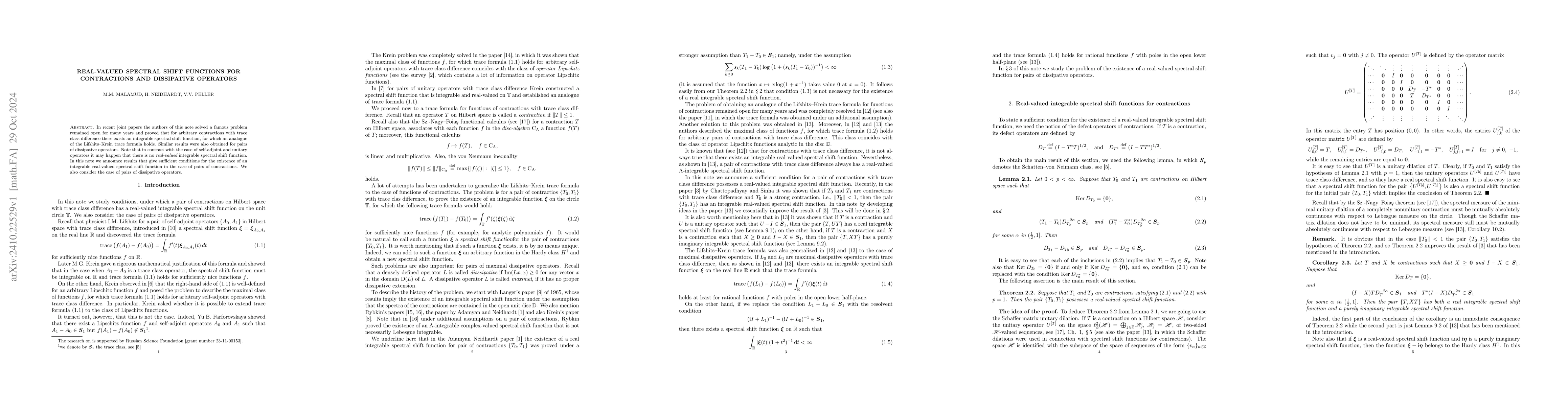 Thumbnail for Real-valued spectral shift functions for contractions and dissipative
  operators