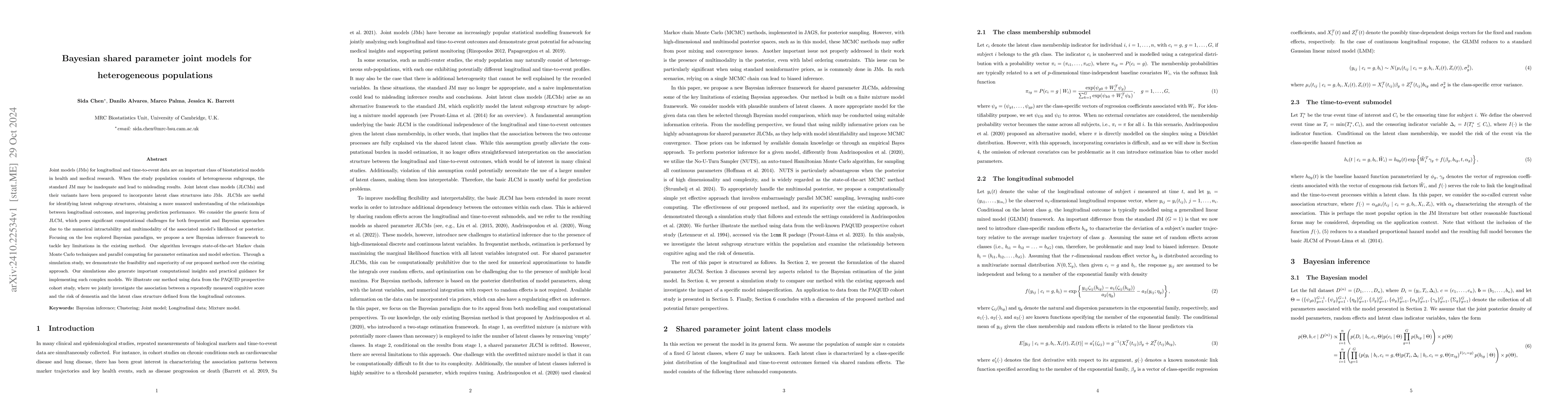 Thumbnail for Bayesian shared parameter joint models for heterogeneous populations