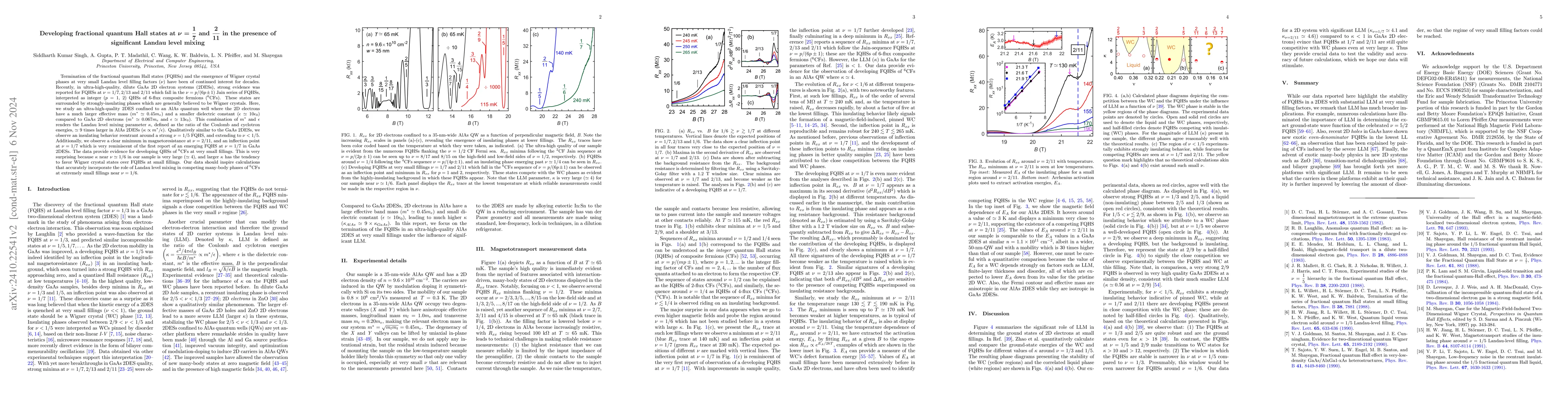 Thumbnail for Developing fractional quantum Hall states at $ν$ = $\dfrac{1}{7}$ and
  $\dfrac{2}{11}$ in the presence of significant Landau level mixing