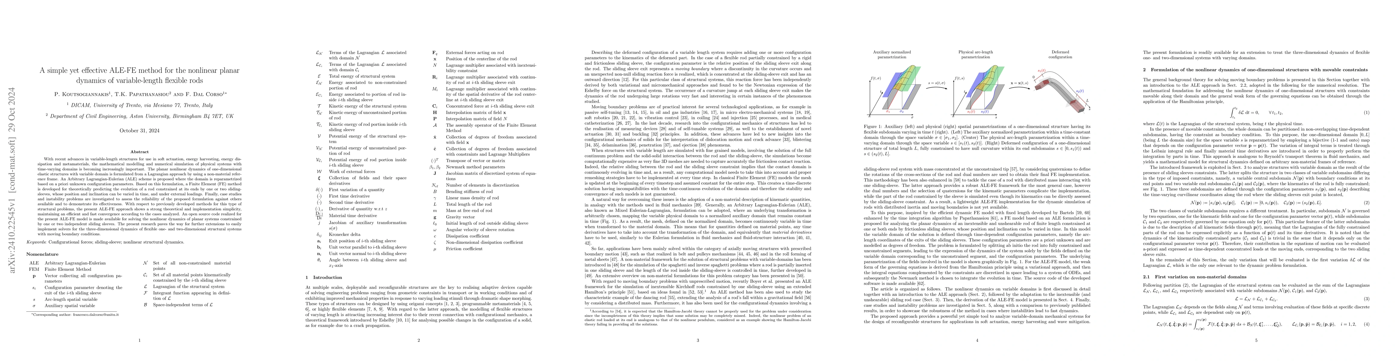 Thumbnail for A simple yet effective ALE-FE method for the nonlinear planar dynamics
  of variable-length flexible rods