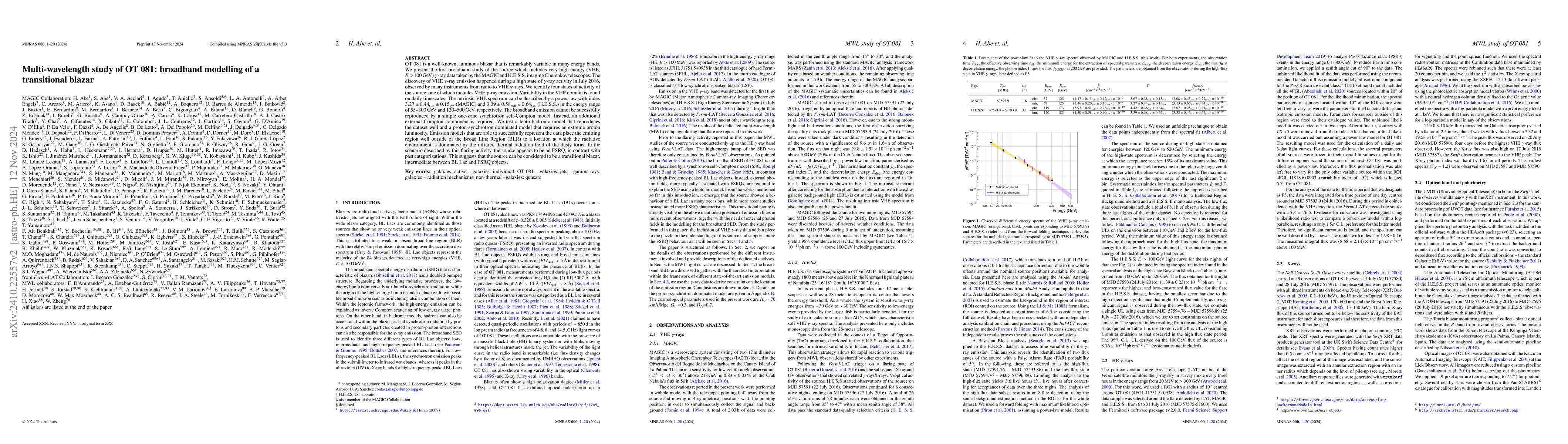 Thumbnail for Multi-wavelength study of OT 081: broadband modelling of a transitional
  blazar