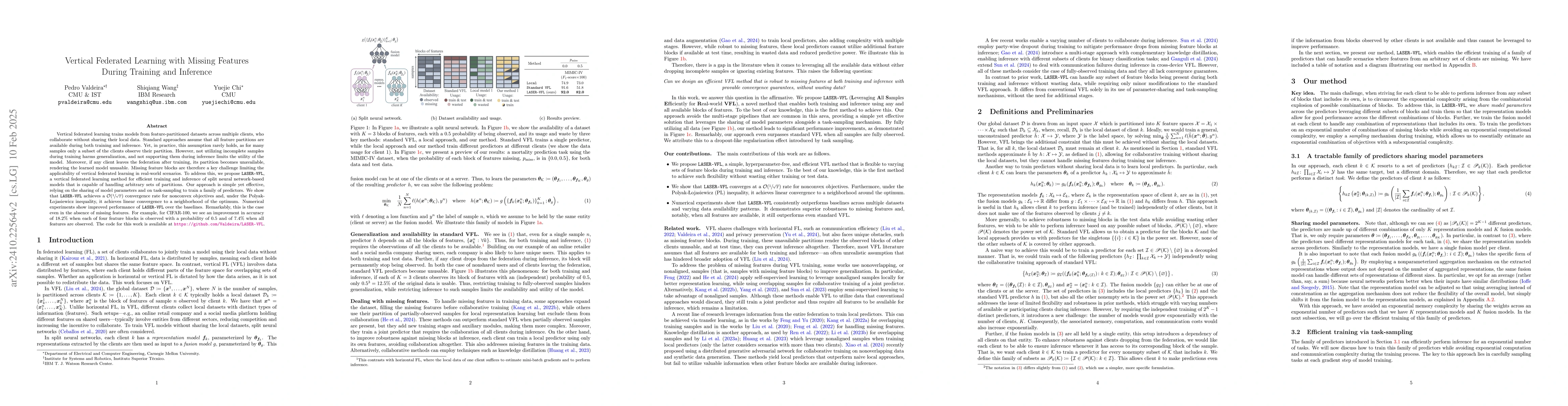 Thumbnail for Vertical Federated Learning with Missing Features During Training and
  Inference