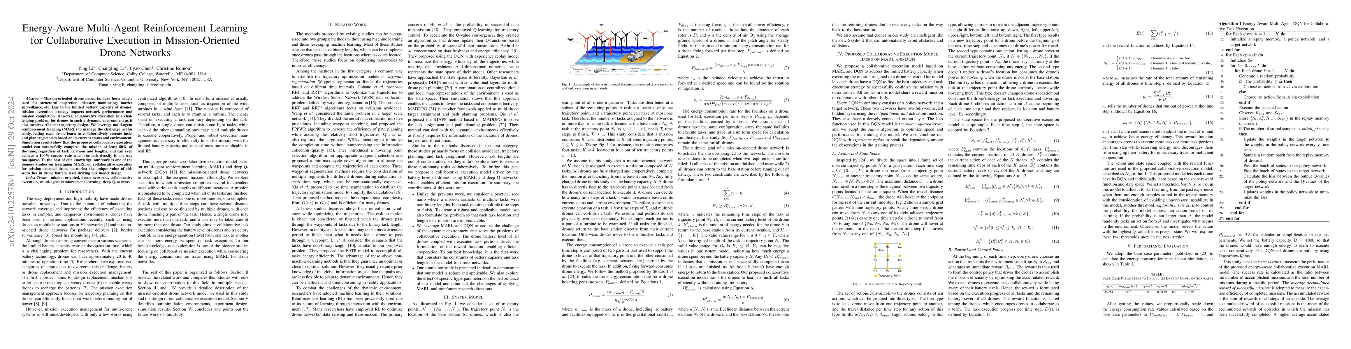 Thumbnail for Energy-Aware Multi-Agent Reinforcement Learning for Collaborative
  Execution in Mission-Oriented Drone Networks