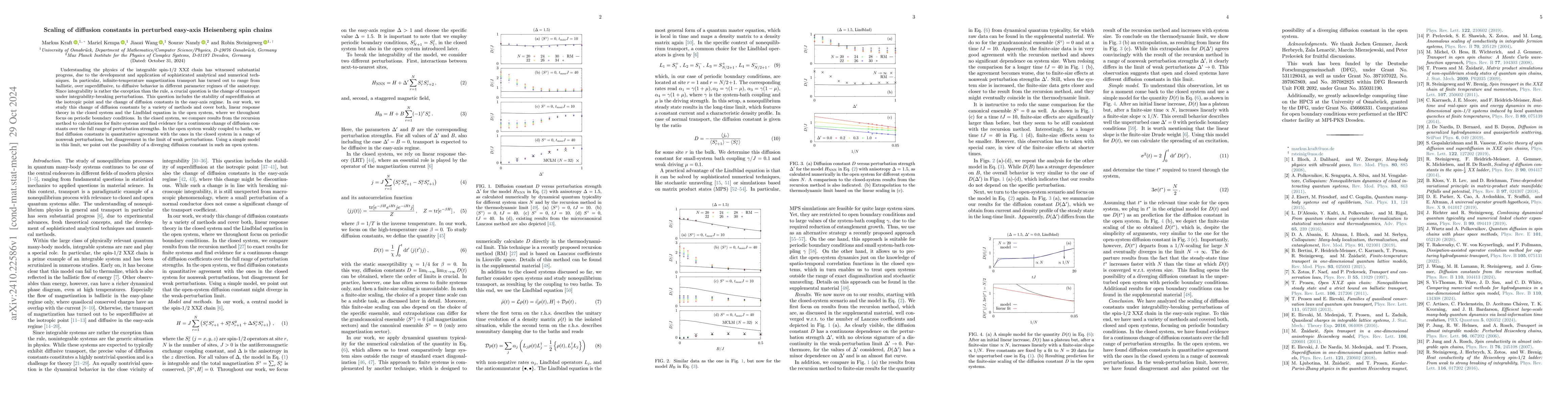 Thumbnail for Scaling of diffusion constants in perturbed easy-axis Heisenberg spin
  chains