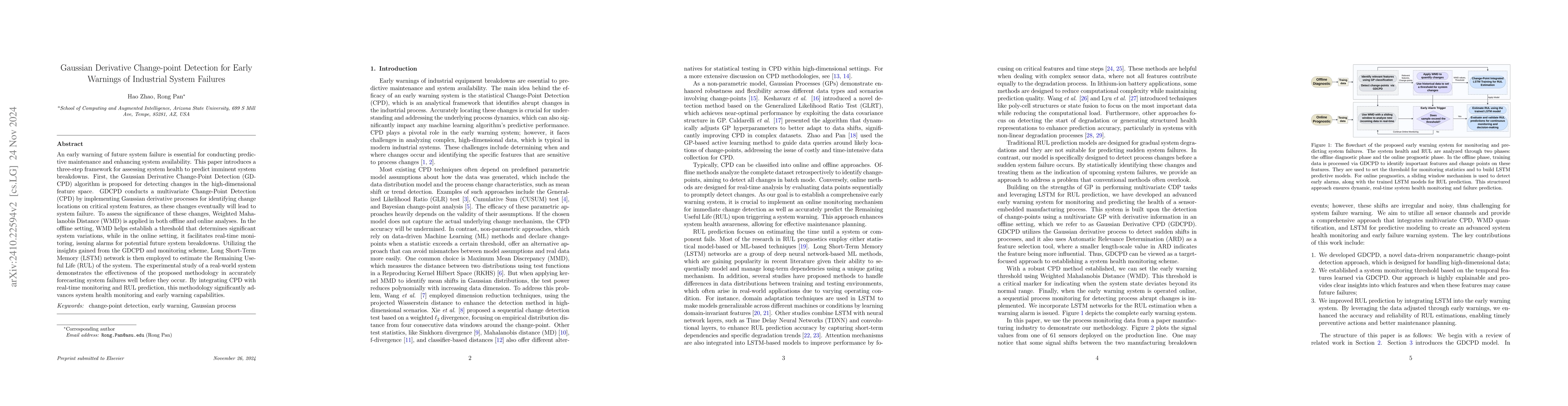Thumbnail for Gaussian Derivative Change-point Detection for Early Warnings of
  Industrial System Failures