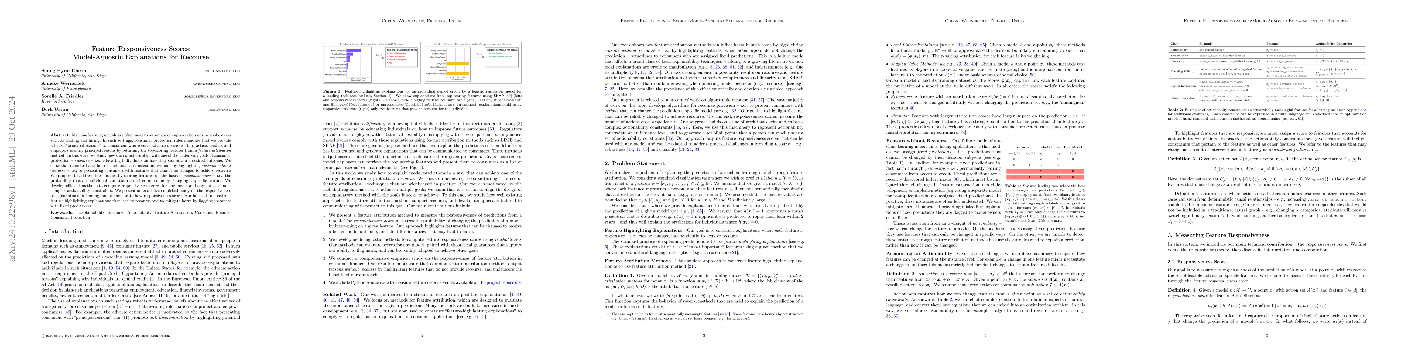 Thumbnail for Feature Responsiveness Scores: Model-Agnostic Explanations for Recourse