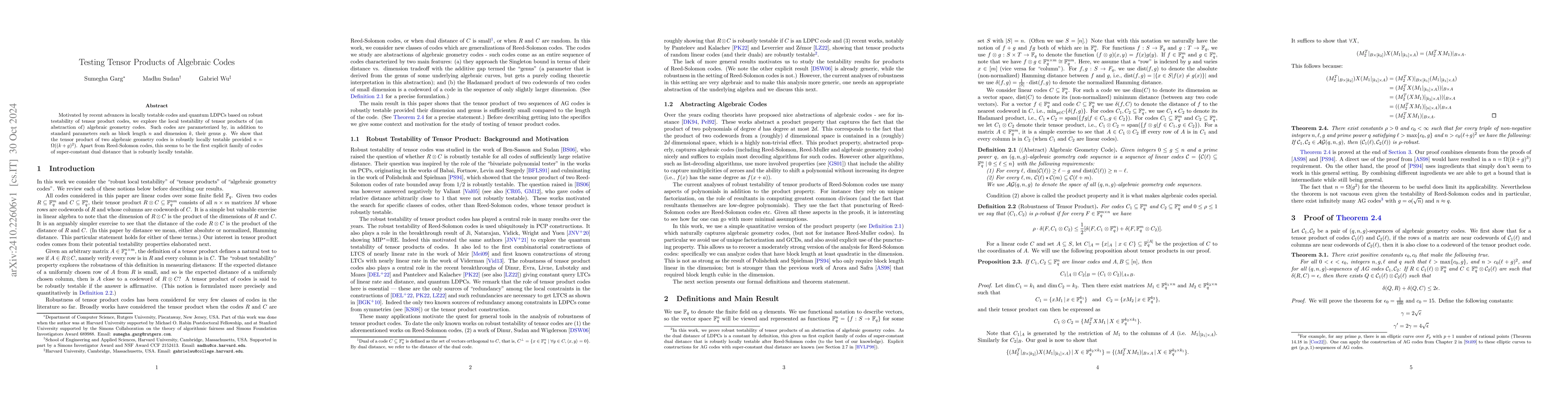 Thumbnail for Testing Tensor Products of Algebraic Codes