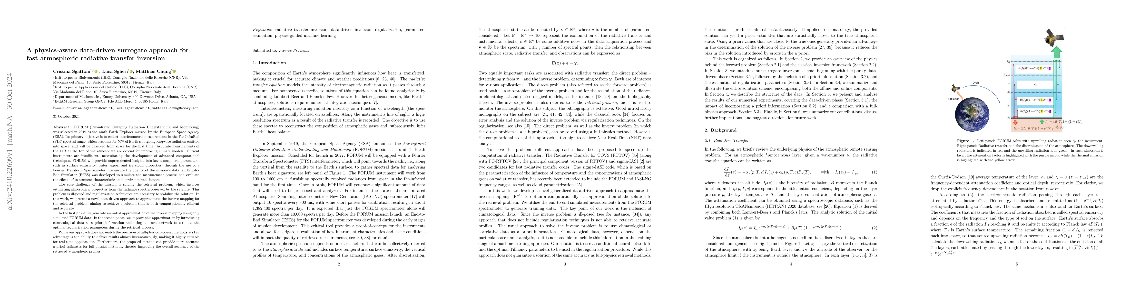 Thumbnail for A physics-aware data-driven surrogate approach for fast atmospheric
  radiative transfer inversion