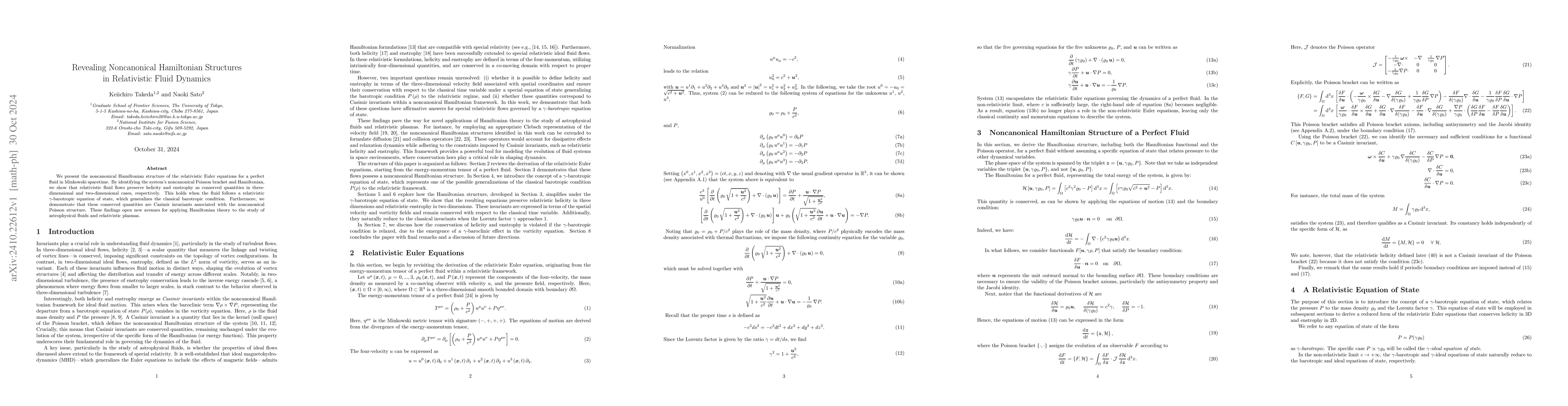 Thumbnail for Revealing Noncanonical Hamiltonian Structures in Relativistic Fluid
  Dynamics