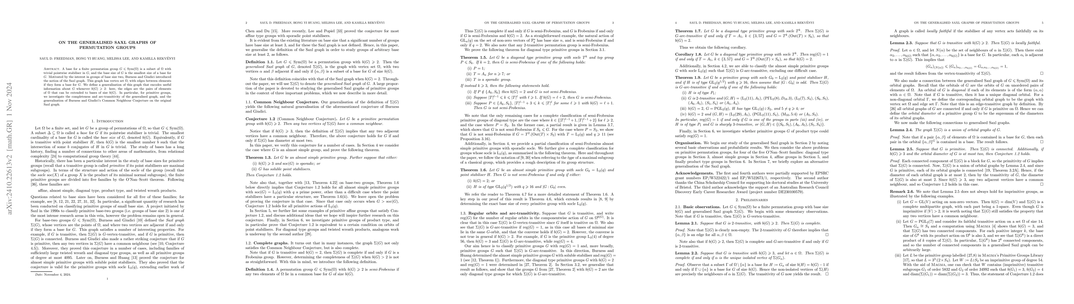 Thumbnail for On the generalised Saxl graphs of permutation groups