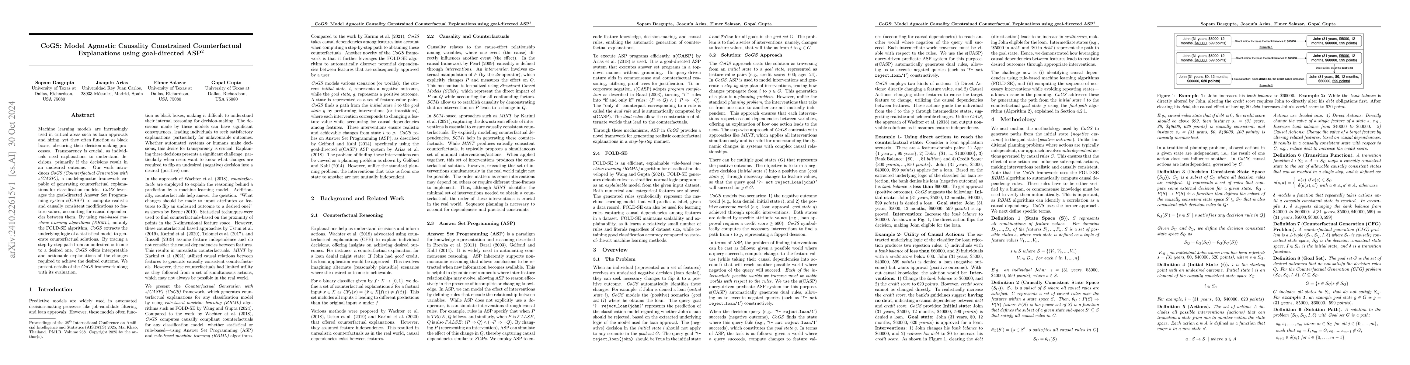 Thumbnail for CoGS: Model Agnostic Causality Constrained Counterfactual Explanations
  using goal-directed ASP