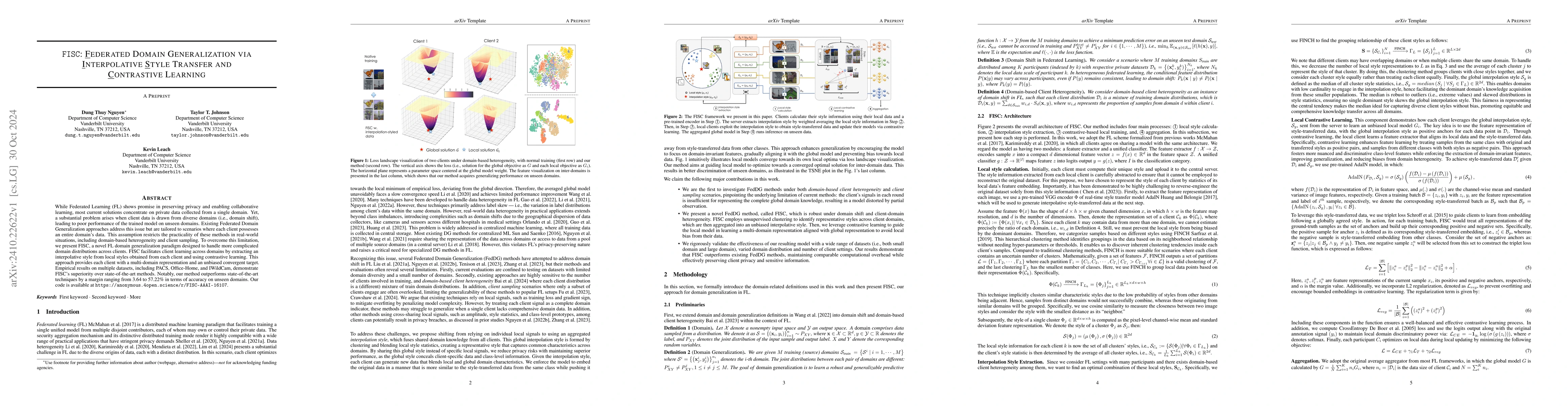 Thumbnail for FISC: Federated Domain Generalization via Interpolative Style Transfer
  and Contrastive Learning