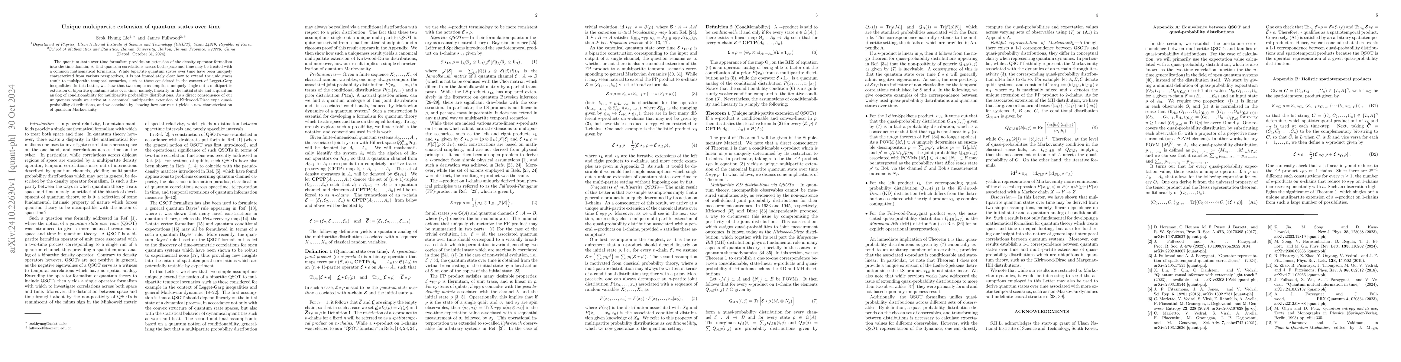 Thumbnail for Unique multipartite extension of quantum states over time