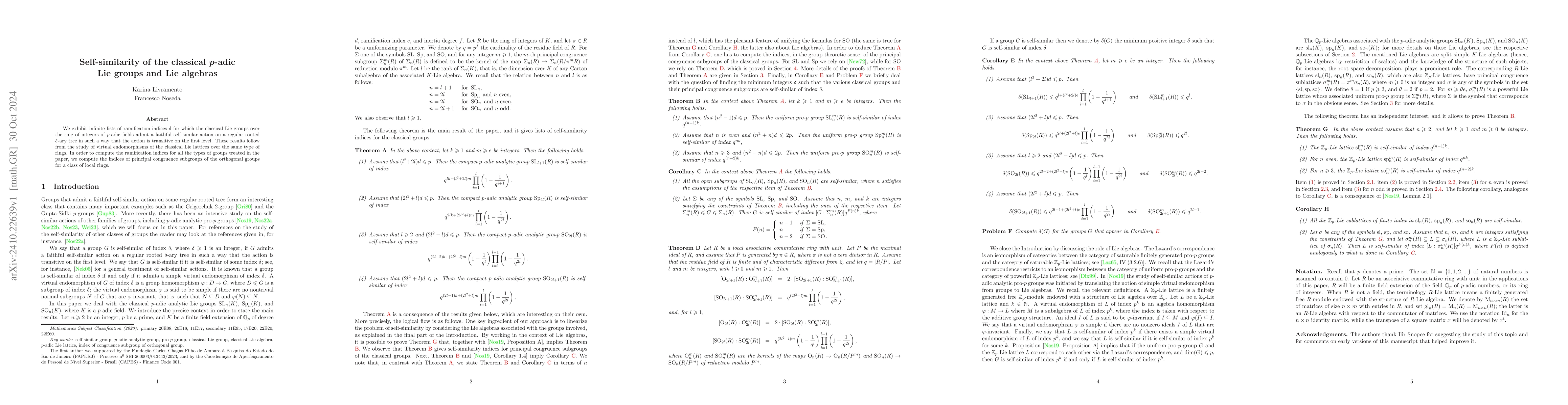 Thumbnail for Self-similarity of the classical $p$-adic Lie groups and Lie algebras
